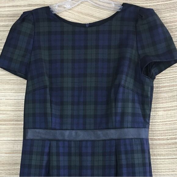 Claudie Pierlot 100% Wool Green & Blue Plaid With Leather Details Dress Sz US 8 - Picture 5 of 12